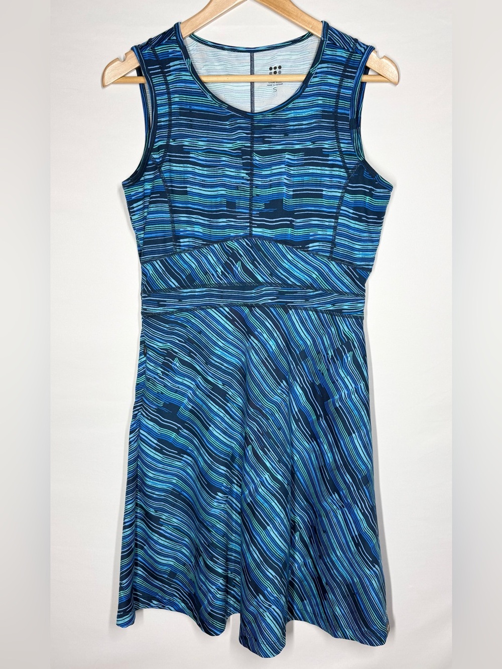 Title Nine Tank Dream Dress in Wavy Blue & Green Stripes. Small